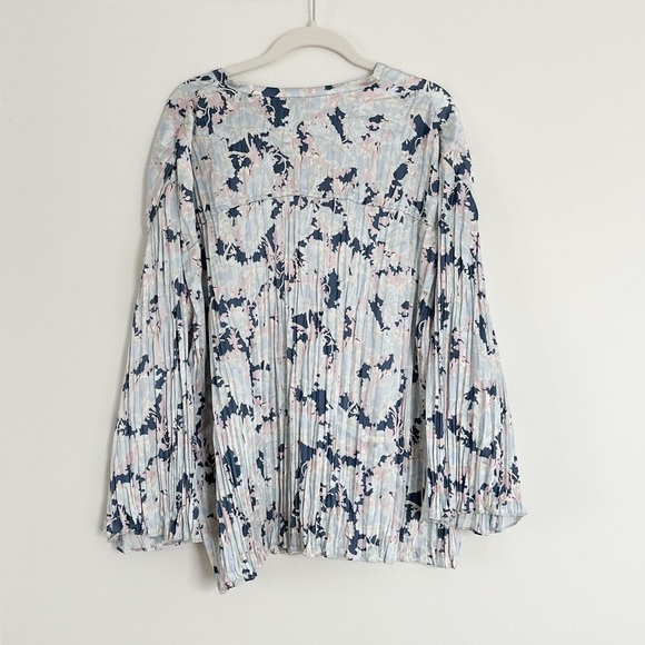 Vince Lotus Pleated Blouse Button Down Tide Pool Blue Size 1X NWT - Picture 7 of 7